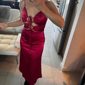 Yaura Red Satin Cut out Midi Dress- Small -Size 4 -Red - New - Size UK -8